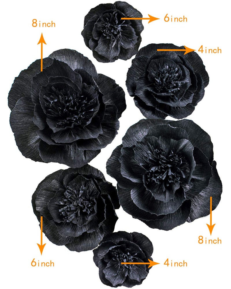 Letjolt Black Paper Flowers Decorations for Wall Black Artificial 3D Flowers for Wedding Decor Baby Shower Bridal Shower(Set 6) - Image 2